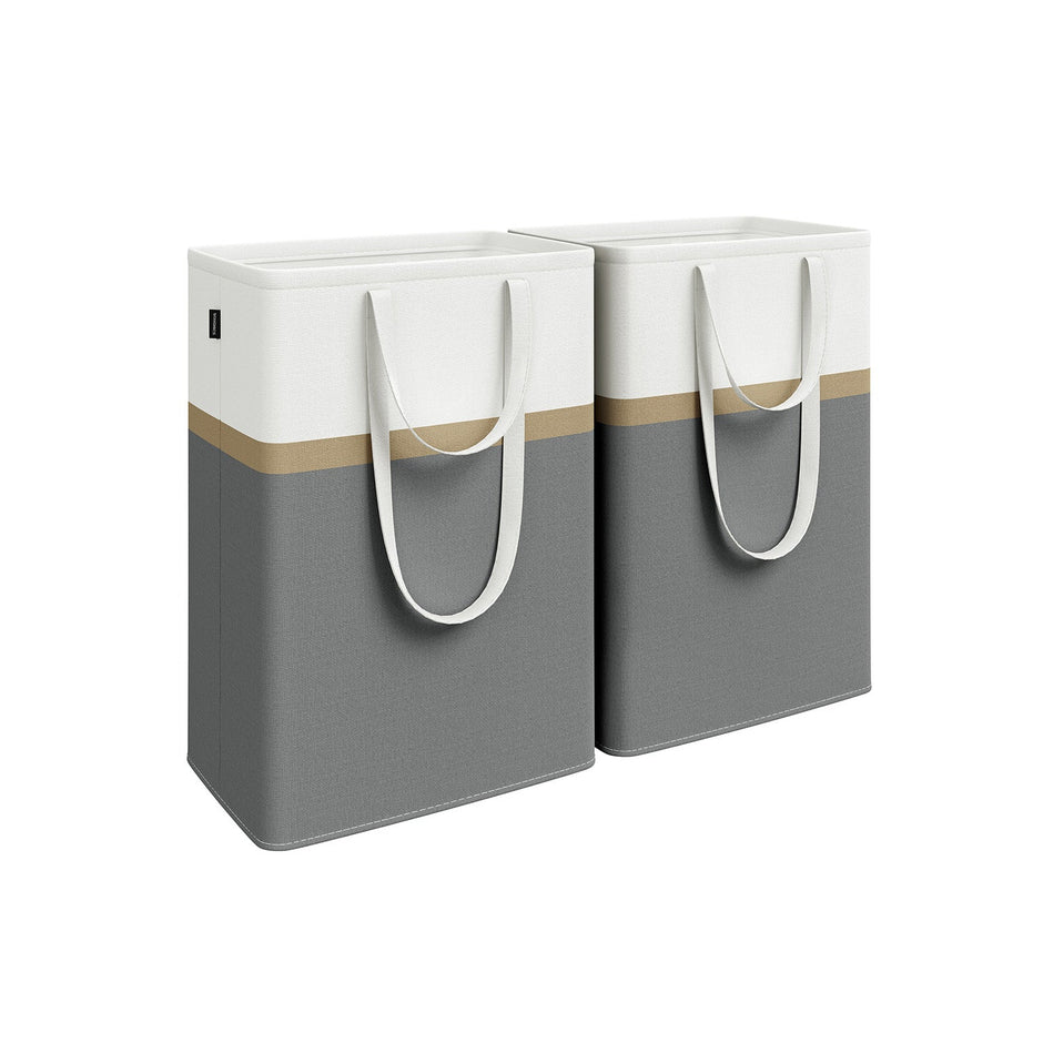 Collapsible Laundry Hampers – Fabric – Dove Grey – Set of 2, 75 L Capacity, Freestanding with Handles