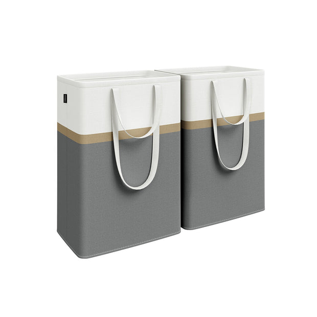 Collapsible Laundry Hampers – Fabric – Dove Grey – Set of 2, 75 L Capacity, Freestanding with Handles