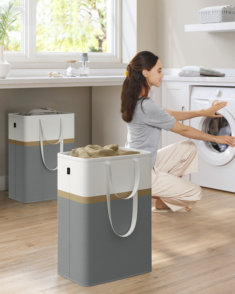 Collapsible Laundry Hamper Set – Fabric – Slate Grey – Freestanding and Easy to Transport – 75 L Capacity – Set of 2