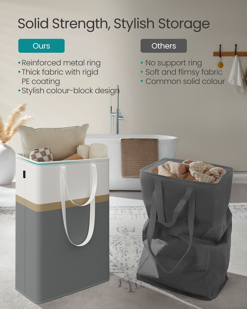 Collapsible Laundry Hamper Set – Fabric – Slate Grey – Freestanding and Easy to Transport – 75 L Capacity – Set of 2