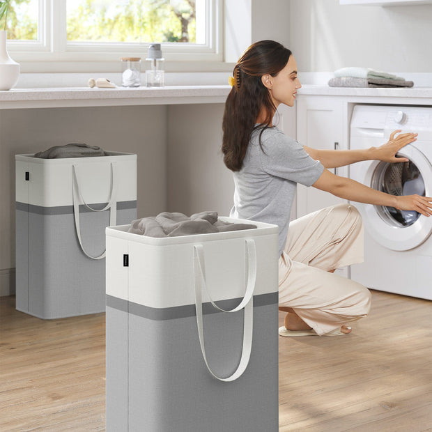Collapsible Laundry Hampers – Fabric – Dove Grey – Set of 2, 75 L Capacity, Freestanding with Handles