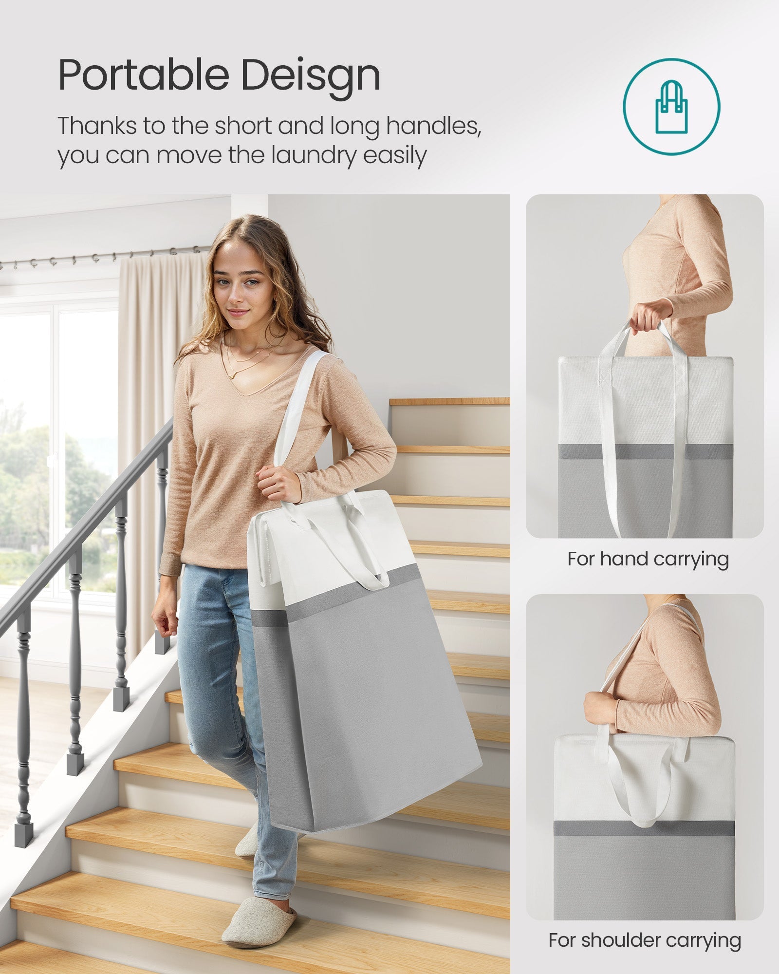 Collapsible Laundry Hampers – Fabric – Dove Grey – Set of 2, 75 L Capacity, Freestanding with Handles