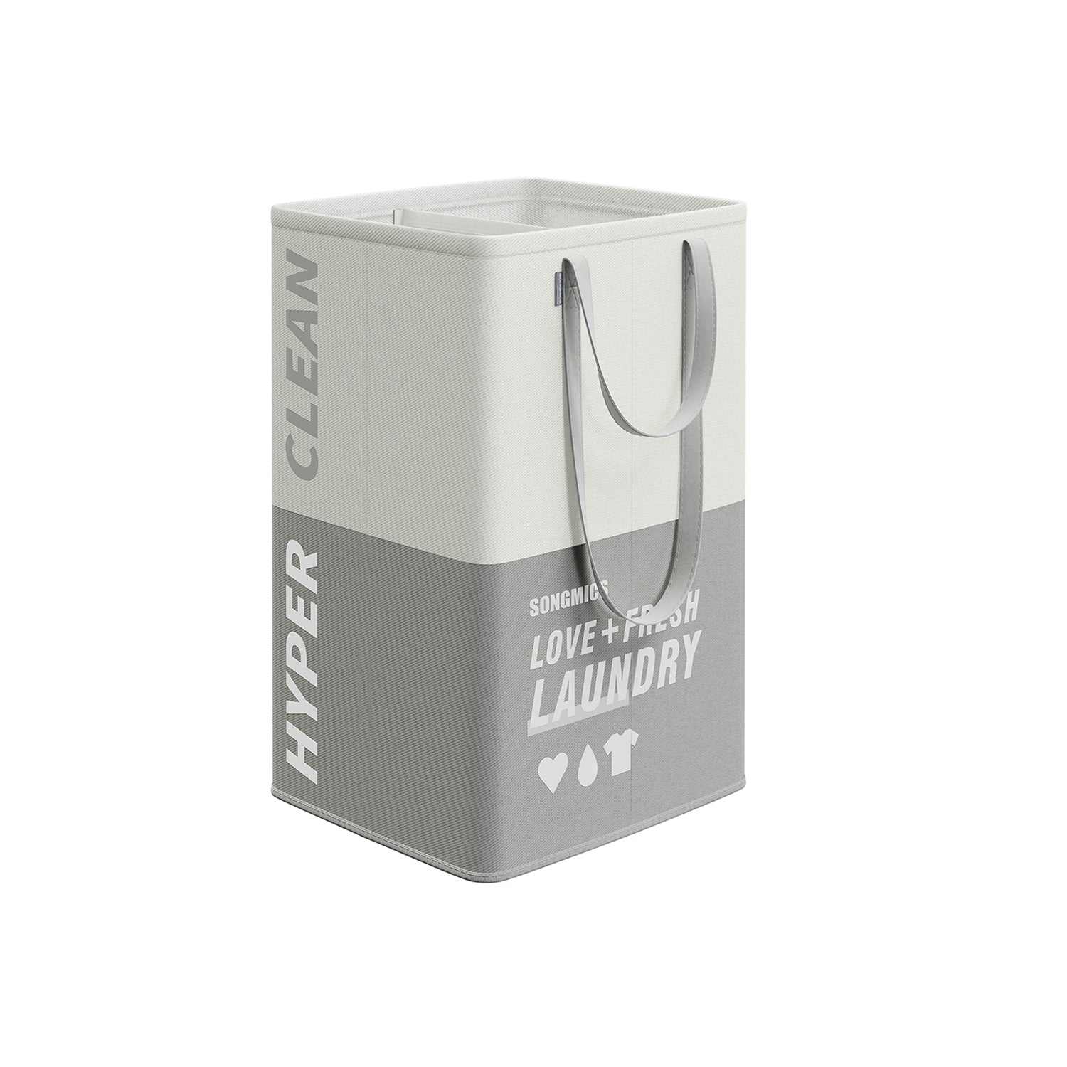 Large Laundry Basket – Fabric – Light Grey – 90L Capacity with 2 Compartments and Foldable Design