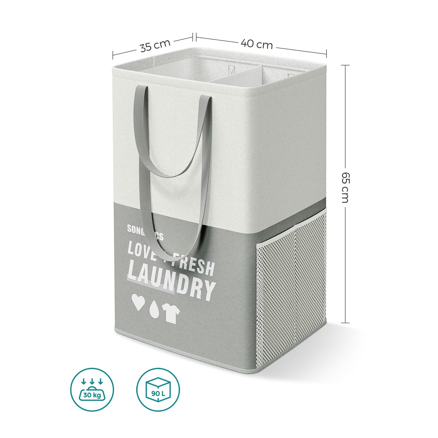 Set of 2 Laundry Baskets – Fabric – Light Grey – 90L Capacity with 2 Compartments