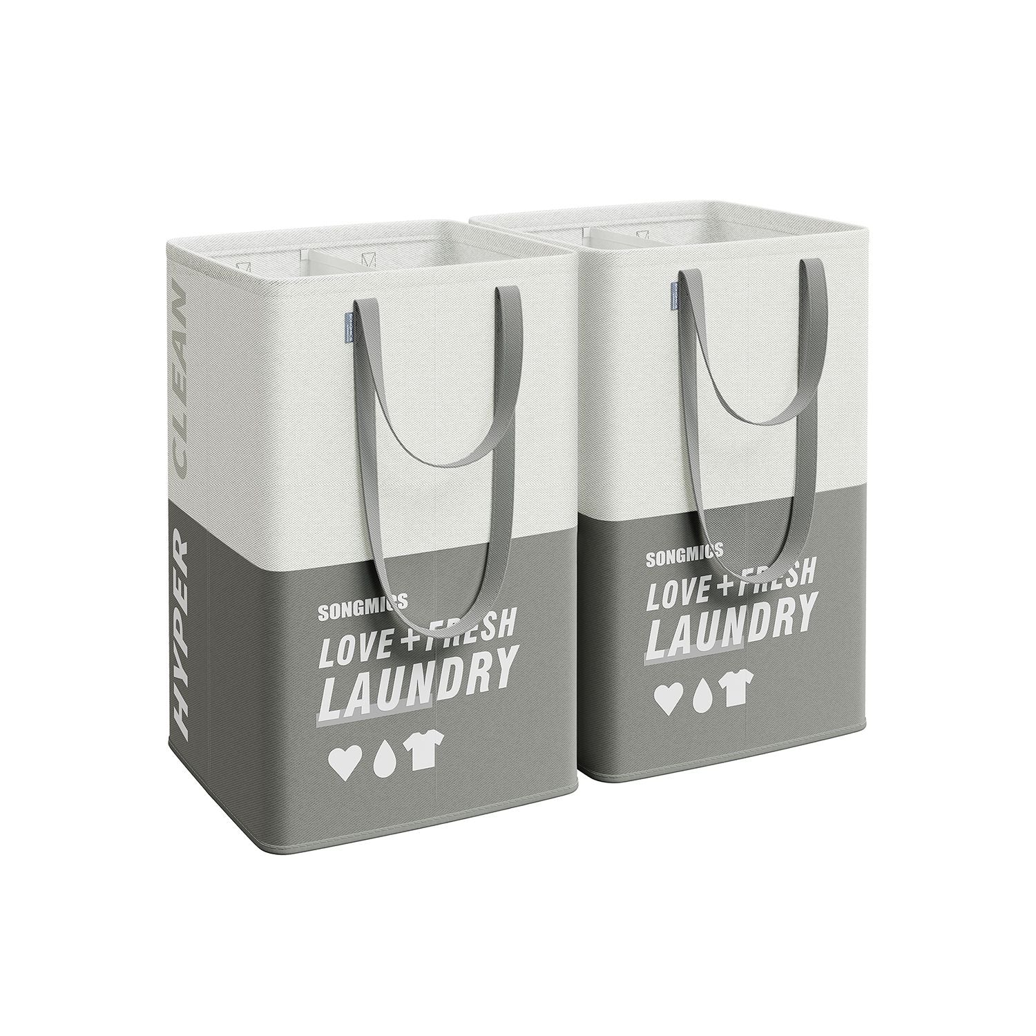 Set of 2 Large Laundry Baskets – Fabric – Dark Grey – Freestanding with 2 Compartments
