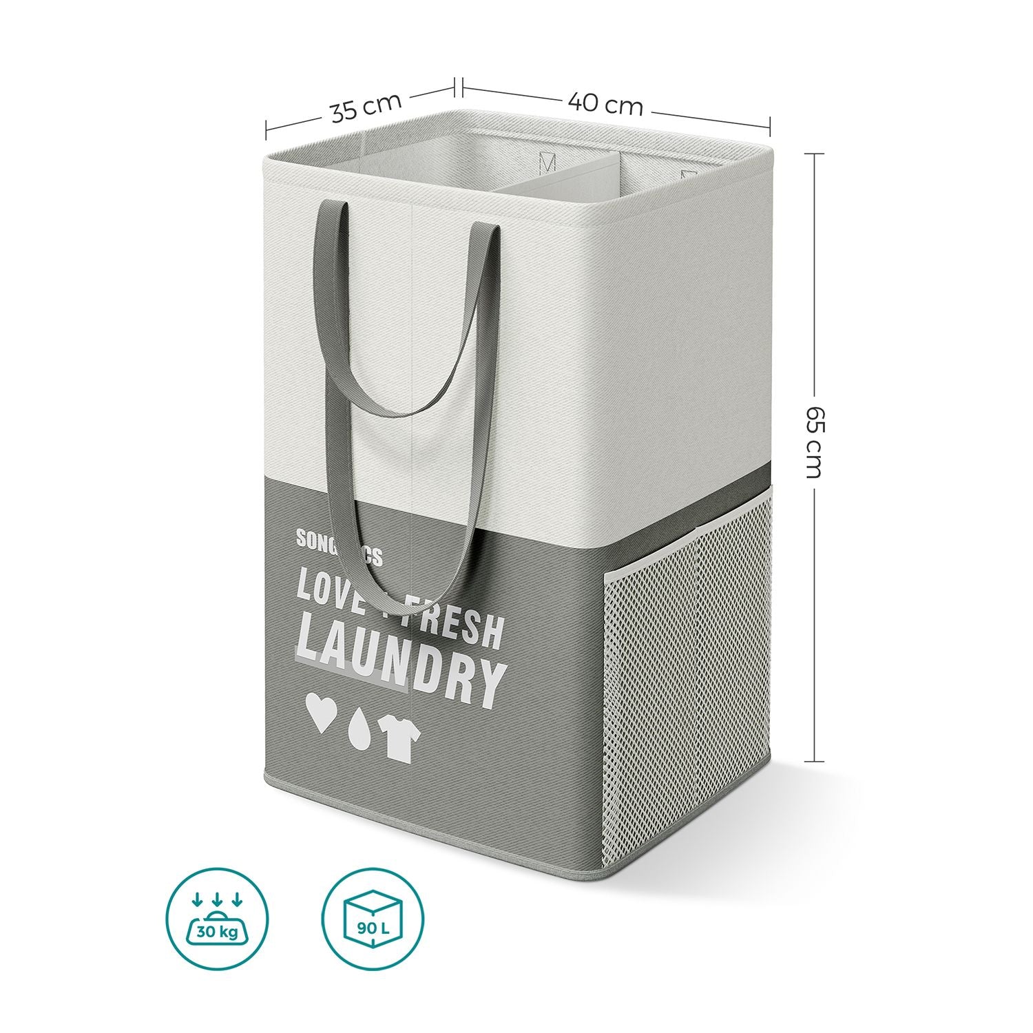 Set of 2 Large Laundry Baskets – Fabric – Dark Grey – Freestanding with 2 Compartments
