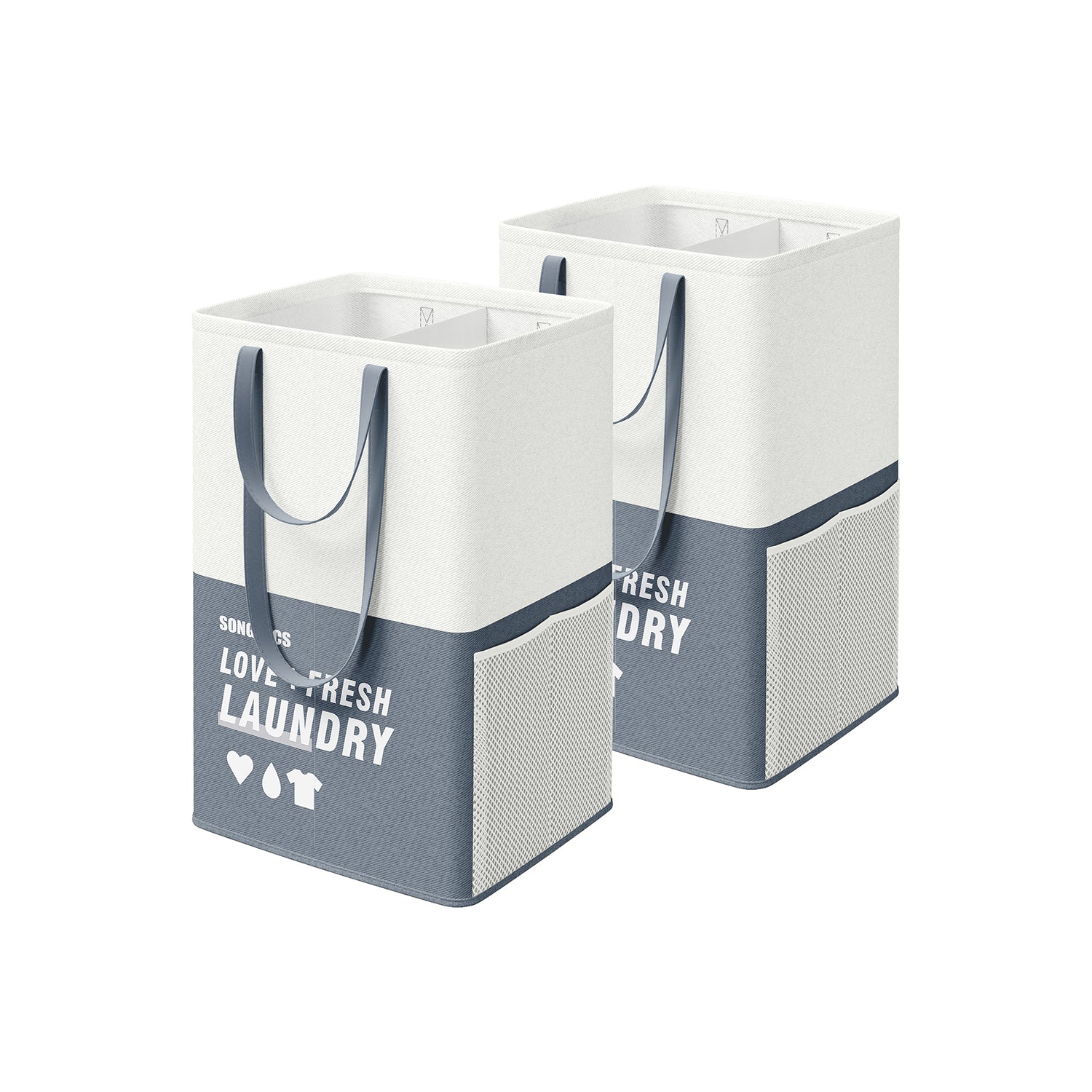 Laundry Basket Set – Fabric – Light Grey – 90L, Freestanding, Foldable, Double Compartments