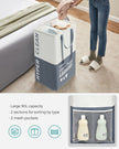 Laundry Basket Set – Fabric – Light Grey – 90L, Freestanding, Foldable, Double Compartments