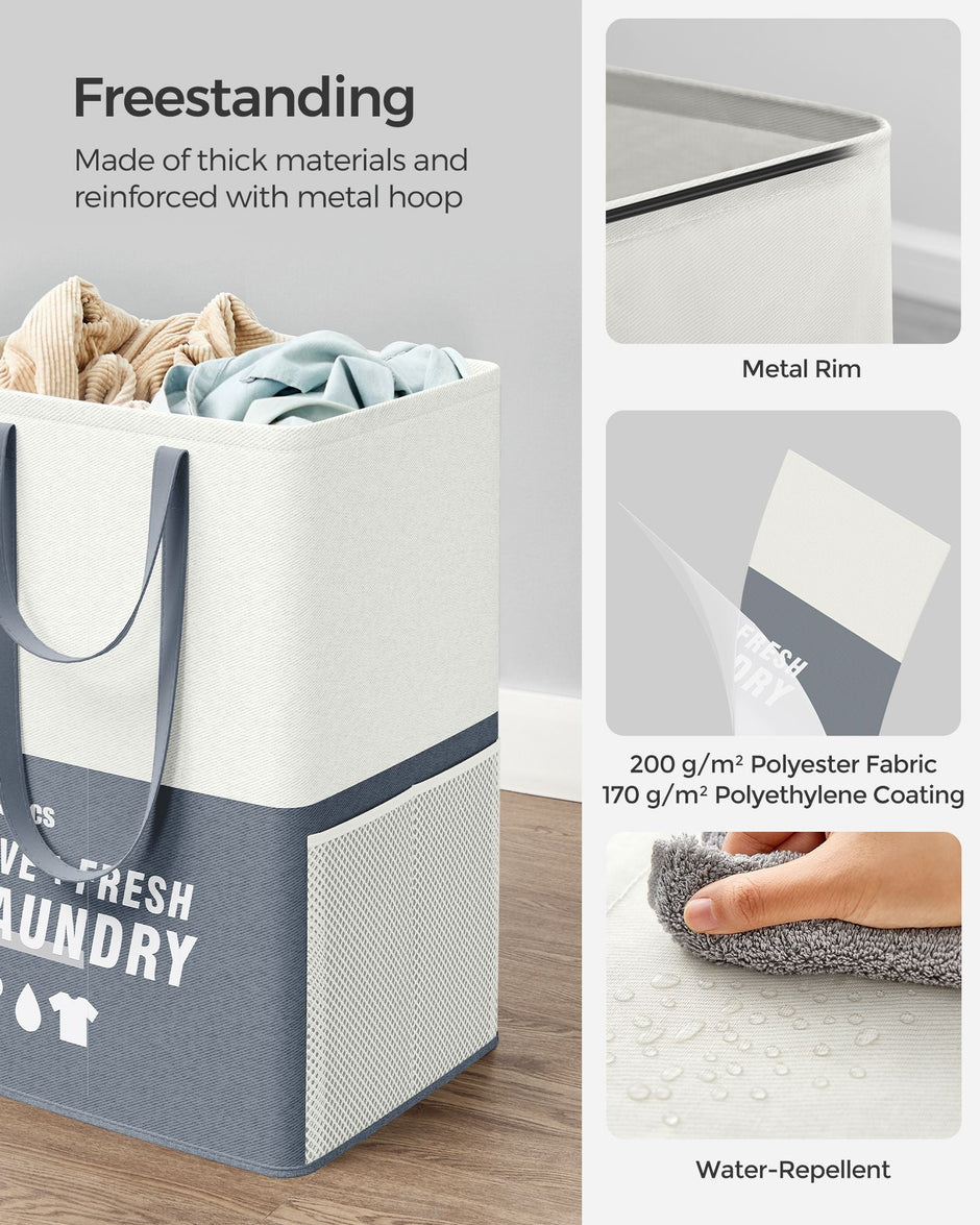 Laundry Basket Set – Fabric – Light Grey – 90L, Freestanding, Foldable, Double Compartments