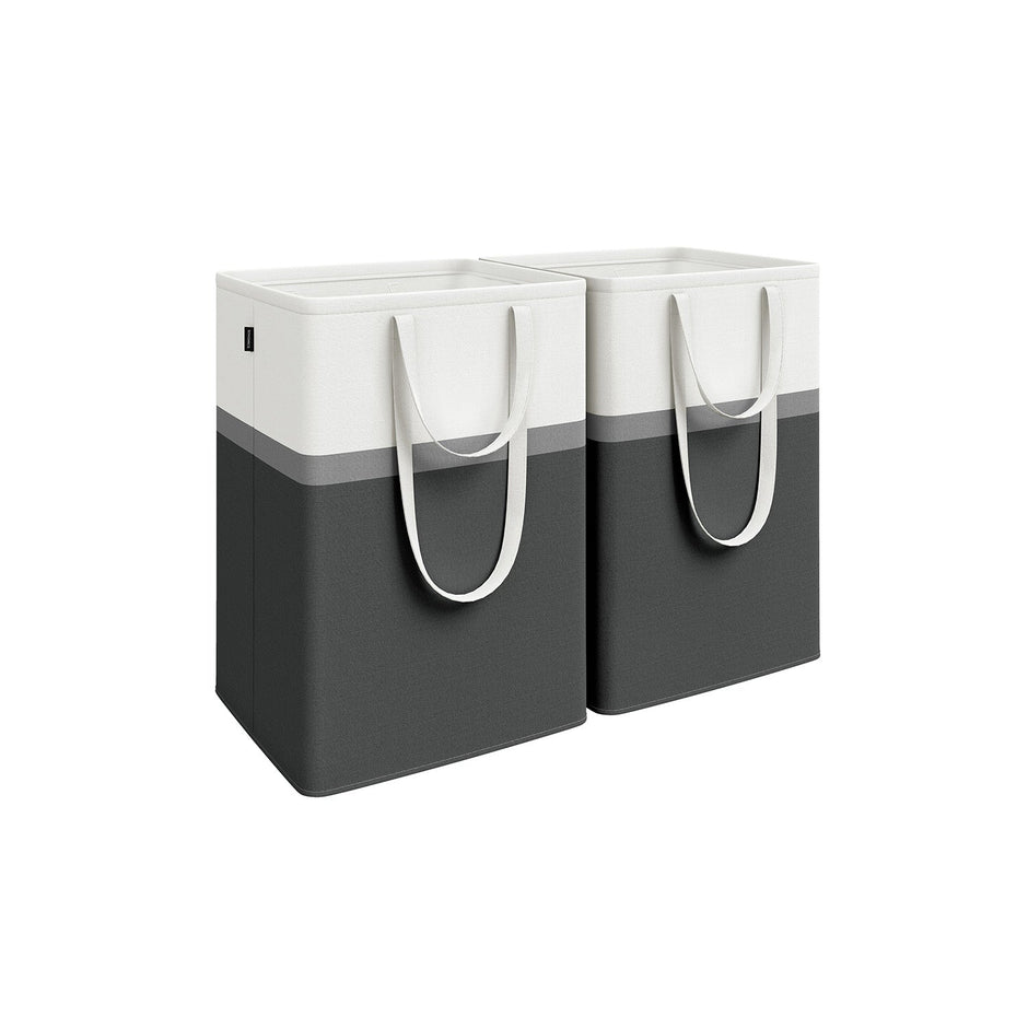 Laundry Hamper Set – Fabric – Ink Black – Collapsible with Short and Long Handles – 110 L Total Capacity