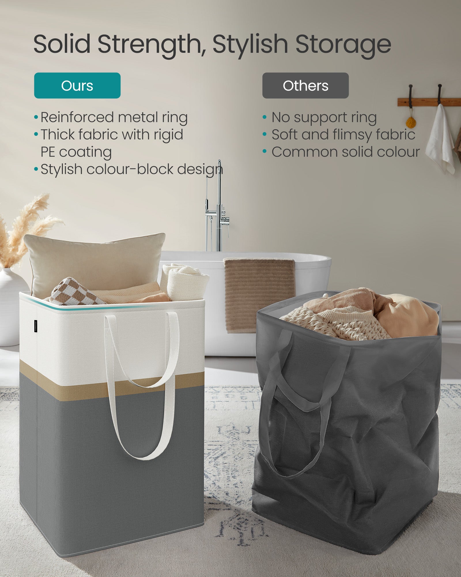 Collapsible Laundry Hampers Set of 2 – Fabric – Slate Grey – Easy to Transport and Clean