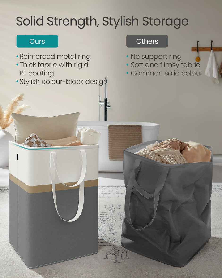 Collapsible Laundry Hampers Set of 2 – Fabric – Slate Grey – Easy to Transport and Clean