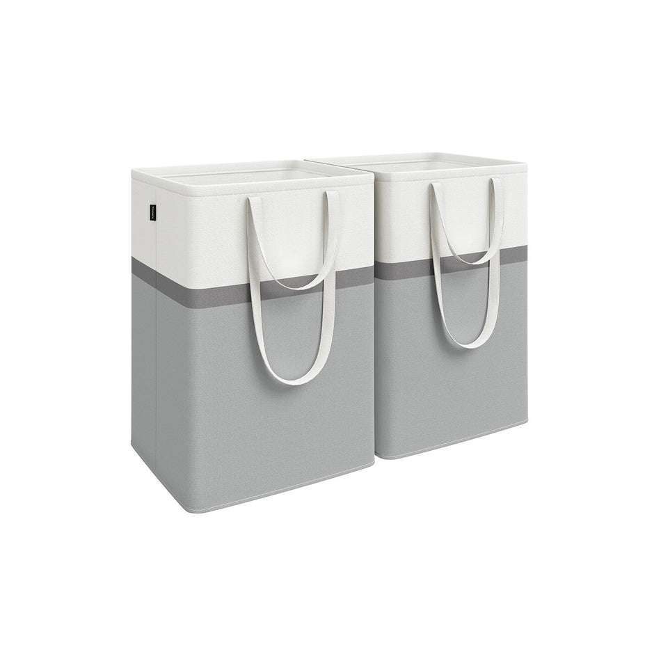 Collapsible Laundry Hampers Set of 2 – Fabric – Dove Grey – Freestanding and Portable