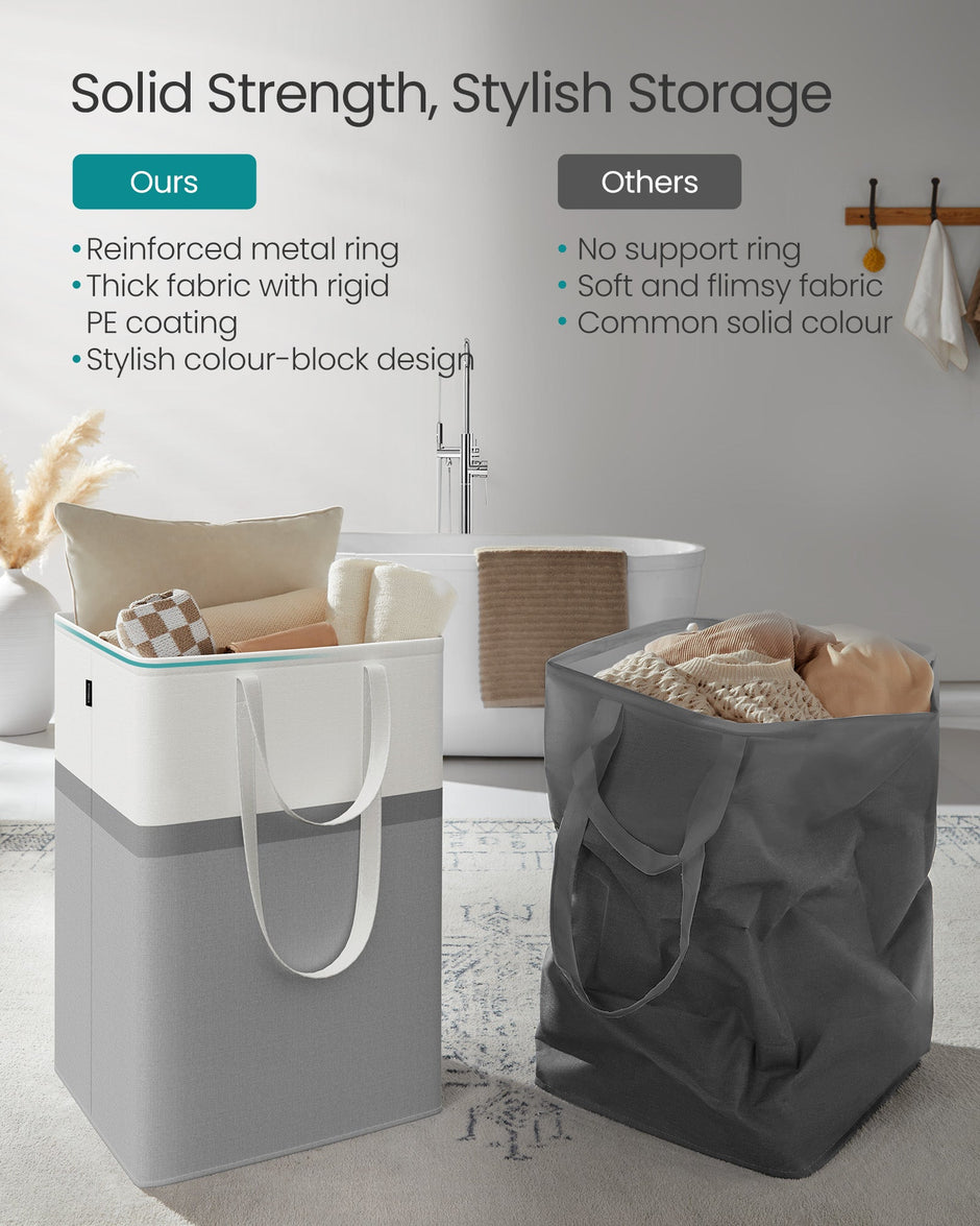 Collapsible Laundry Hampers Set of 2 – Fabric – Dove Grey – Freestanding and Portable