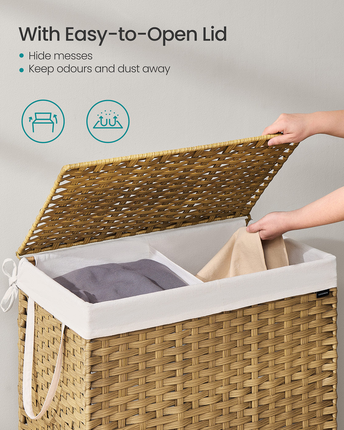 Laundry Basket – Synthetic Rattan – Natural – 160 L Capacity with Lid and Handles