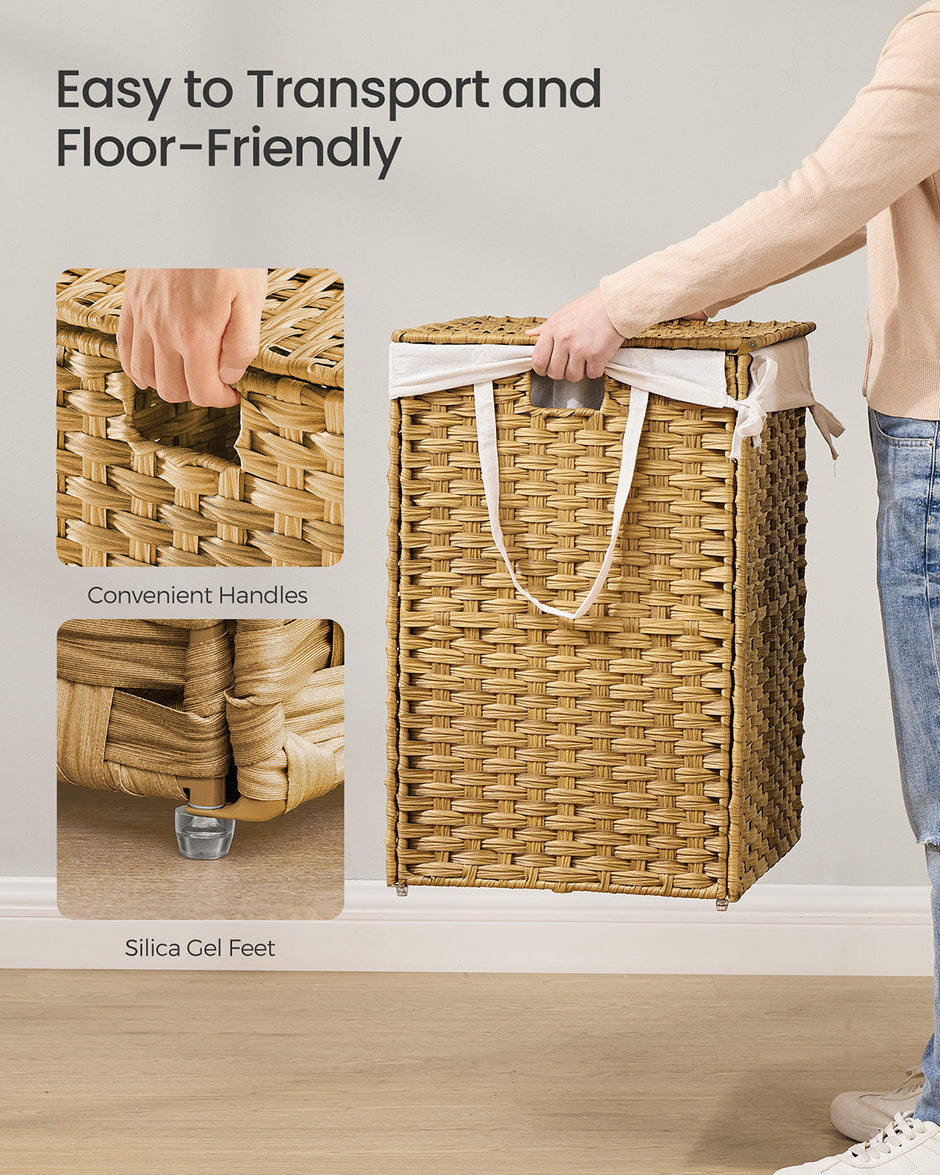 Laundry Basket – Synthetic Rattan – Natural – 160 L Capacity with Lid and Handles