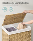 Laundry Basket – Rattan-Style – Natural – 3 Compartments with Lid and Removable Liner