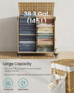 Laundry Basket – Rattan-Style – Natural – 3 Compartments with Lid and Removable Liner