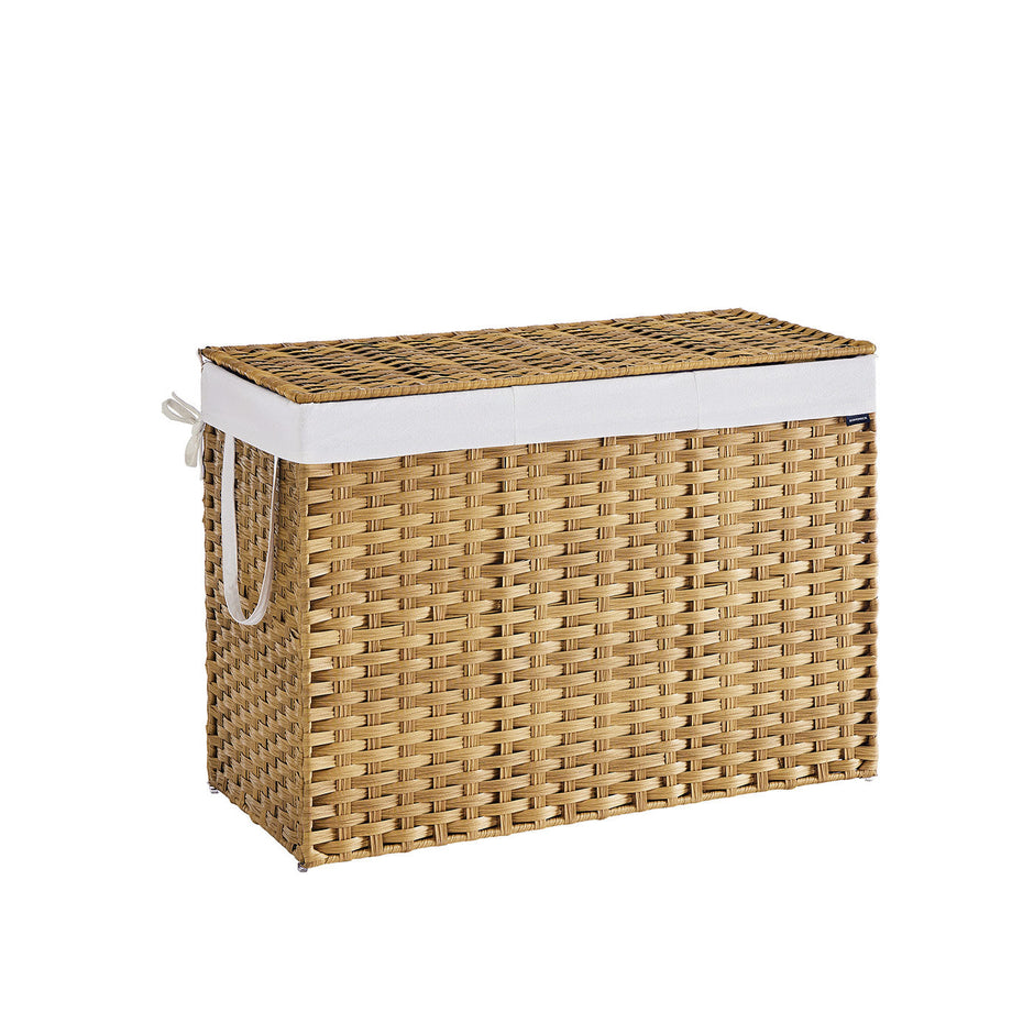 Laundry Hamper – Synthetic Rattan – Natural – Foldable with Lid and Handles