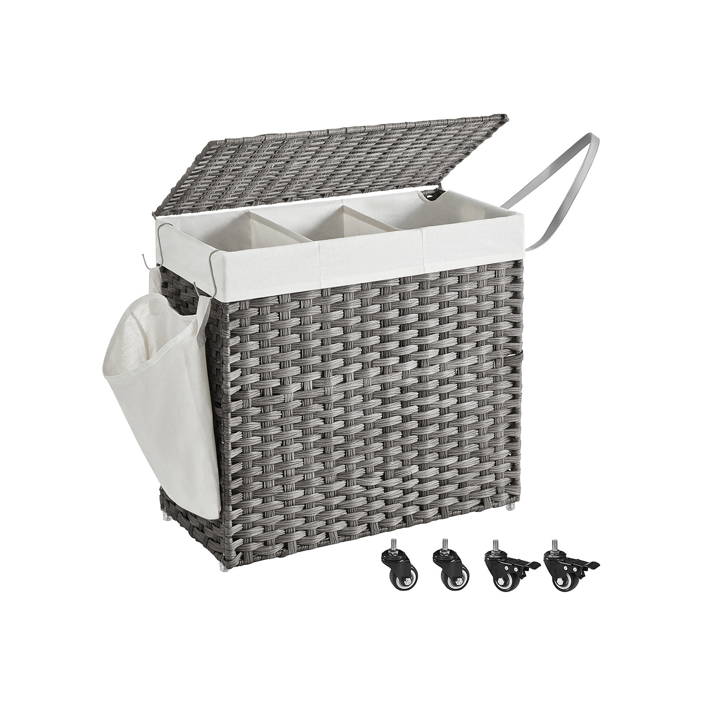 Laundry Hamper – Rattan-Style – Natural – 3 Compartments with Removable Liner