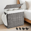 Rolling Laundry Hamper – Rattan-Style – Grey – 3-Section with Lid and Removable Liner, 140L