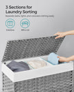 Laundry Basket – Rattan-Style – Natural – 3 Compartments with Removable Liner and Lid