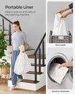 Laundry Basket – Rattan-Style – Natural – 3 Compartments with Removable Liner and Lid