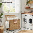 Laundry Hamper – Rattan-Style – Natural – 3 Compartments with Removable Liner