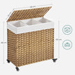 Laundry Hamper – Rattan-Style – Natural – 3 Compartments with Removable Liner