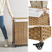 Laundry Hamper – Rattan-Style – Natural – 3 Compartments with Removable Liner