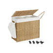 Rolling Laundry Hamper – Rattan-Style – Natural – 3-Compartment with Lid and Removable Liner