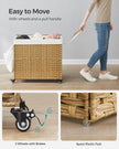 Rolling Laundry Hamper – Rattan-Style – Natural – 3-Compartment with Lid and Removable Liner