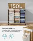 Rolling Laundry Hamper – Rattan-Style – Natural – 3-Compartment with Lid and Removable Liner