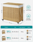 Rolling Laundry Hamper – Synthetic Rattan – Natural – 3 Compartments with Removable Liner and Wheels