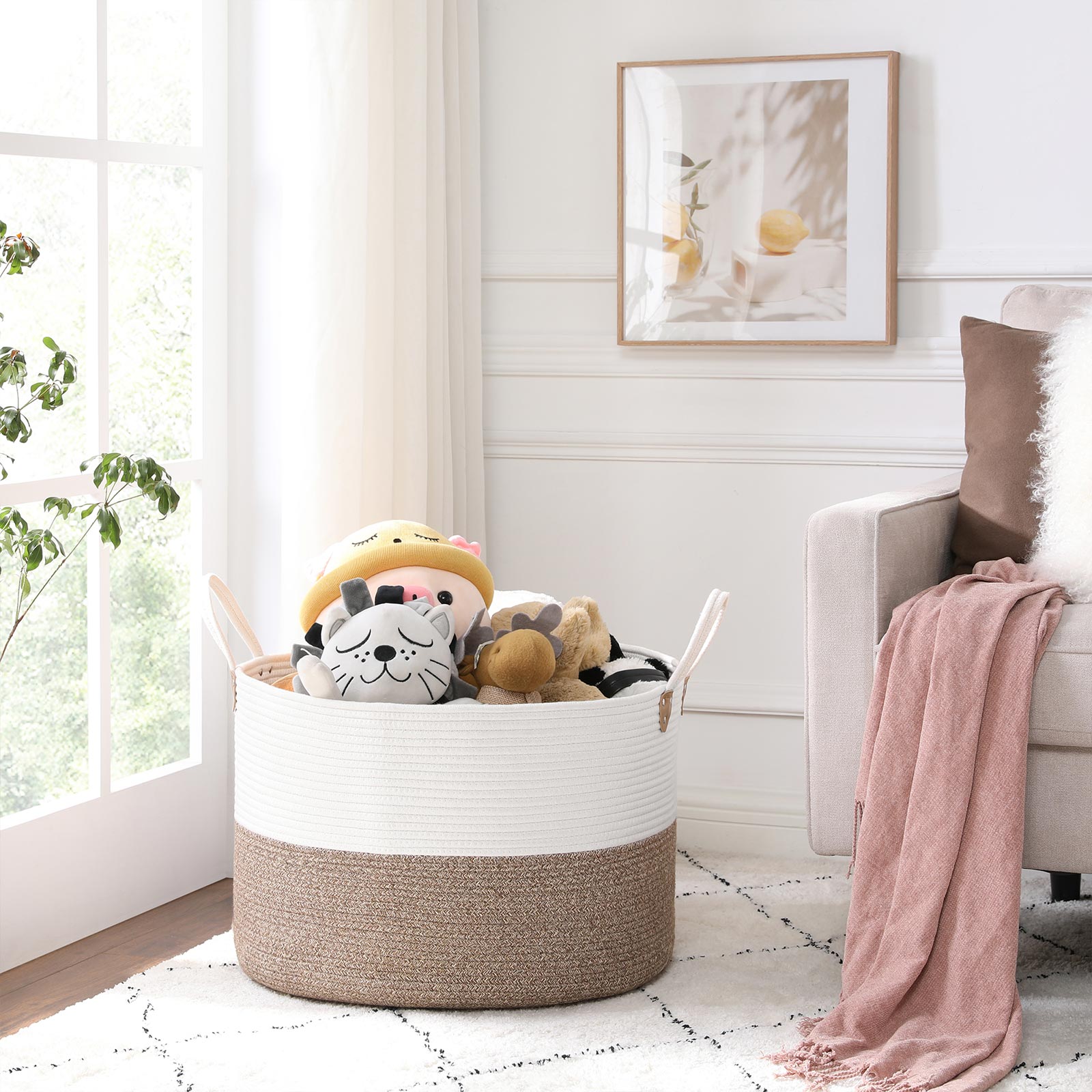Laundry Basket – Cotton Rope – Brown & Beige – 100L with Handle