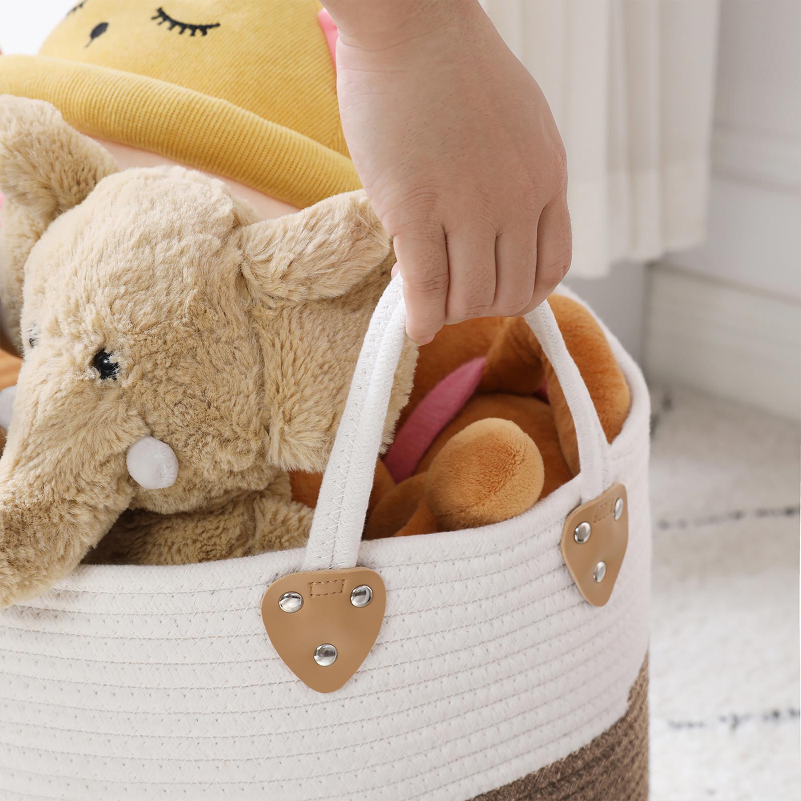 Laundry Basket – Cotton Rope – Brown & Beige – 100L with Handle