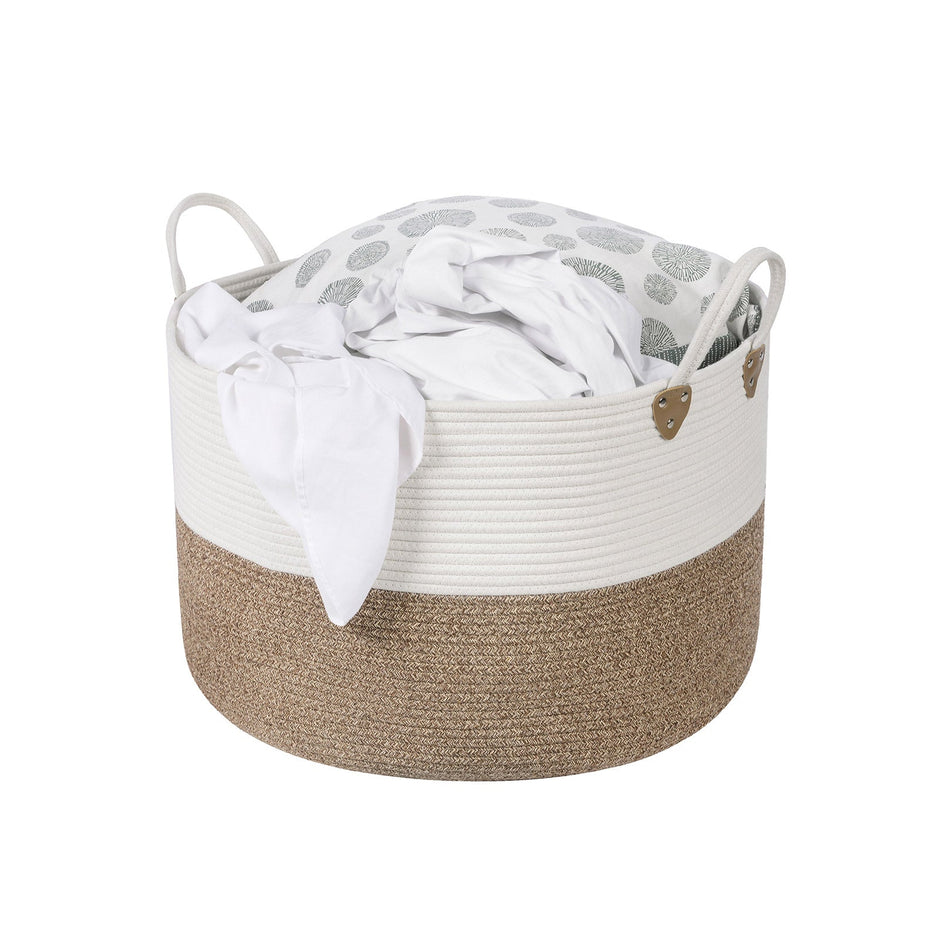 Laundry Basket – Cotton Rope – Brown & Beige – 100L with Handle