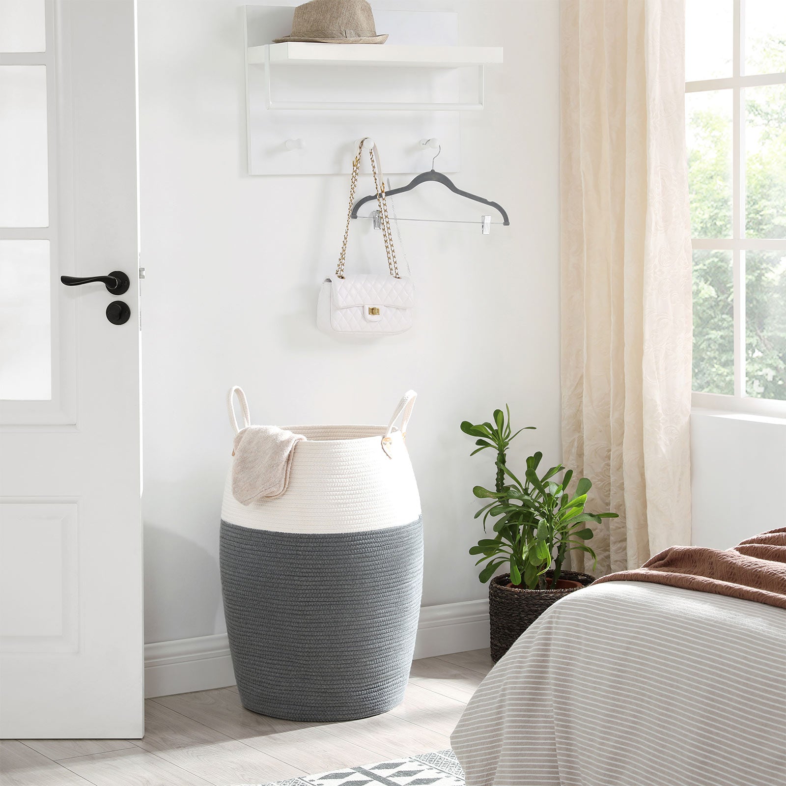 Laundry Basket – Cotton Rope – Grey-Beige – 125L Capacity with Handles