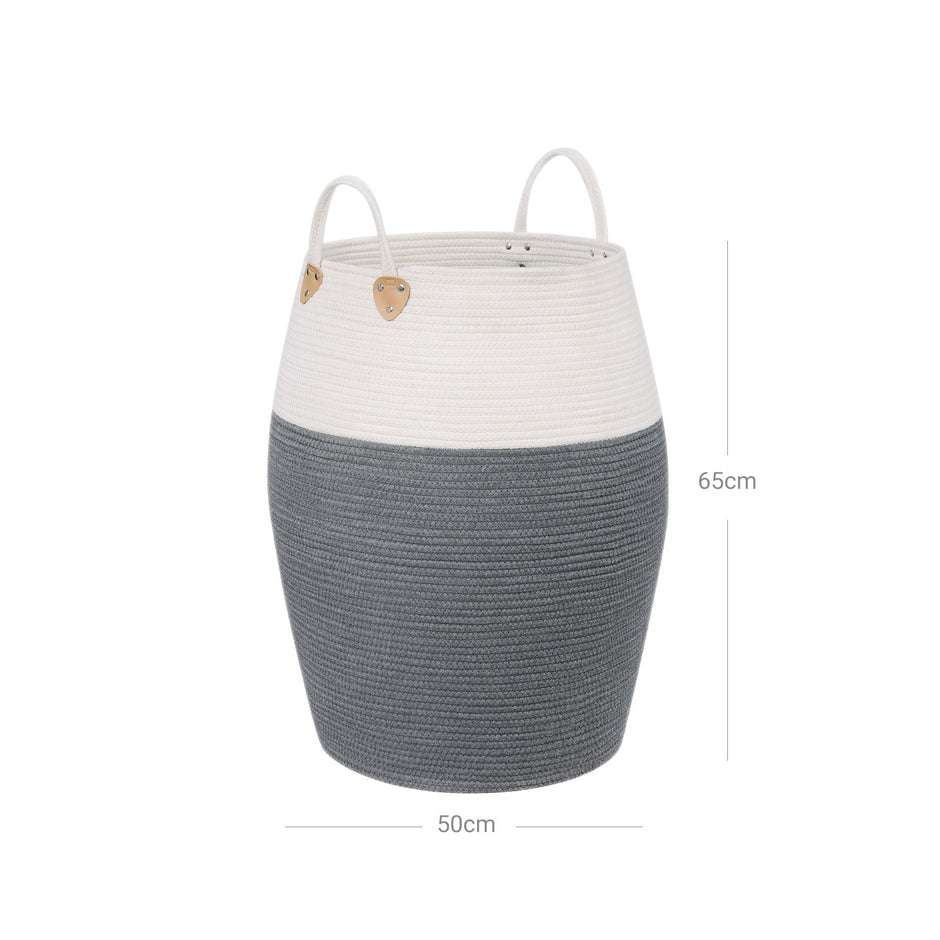 Laundry Basket – Cotton Rope – Grey-Beige – 125L Capacity with Handles