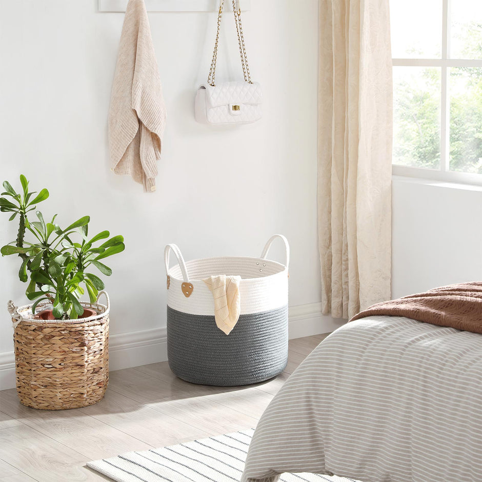 Laundry Basket – Cotton Rope – Grey – 50L Capacity with Handles