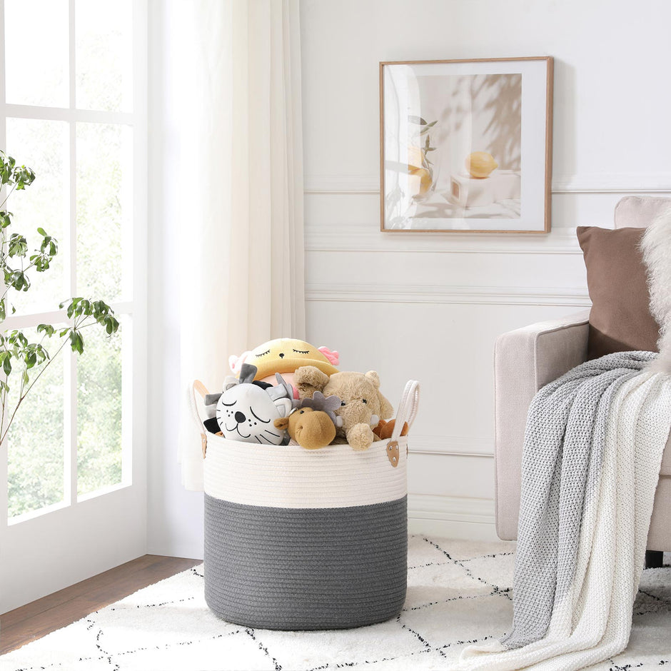 Laundry Basket – Cotton Rope – Grey – 50L Capacity with Handles