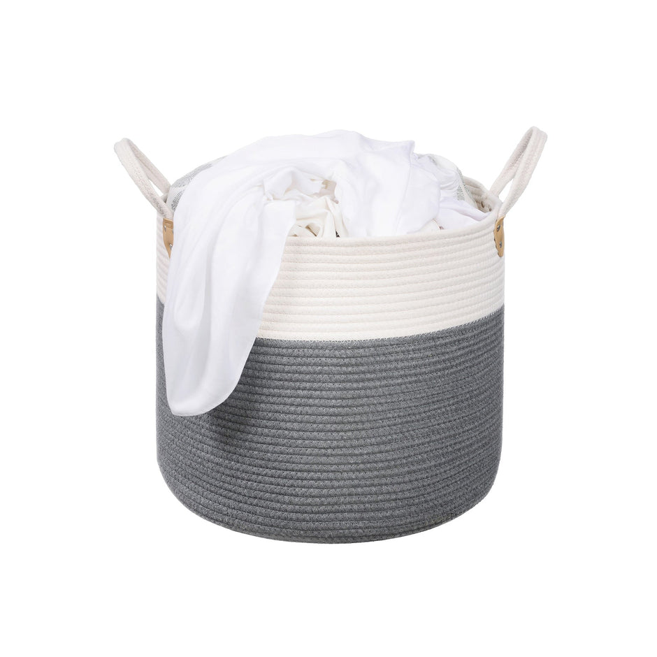 Laundry Basket – Cotton Rope – Grey – 50L Capacity with Handles