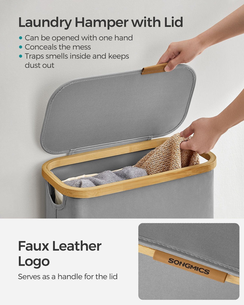 Laundry Basket – Oxford Fabric – Dove Grey – Slim, Space-Saving Design with Lid and Removable Mesh Liner