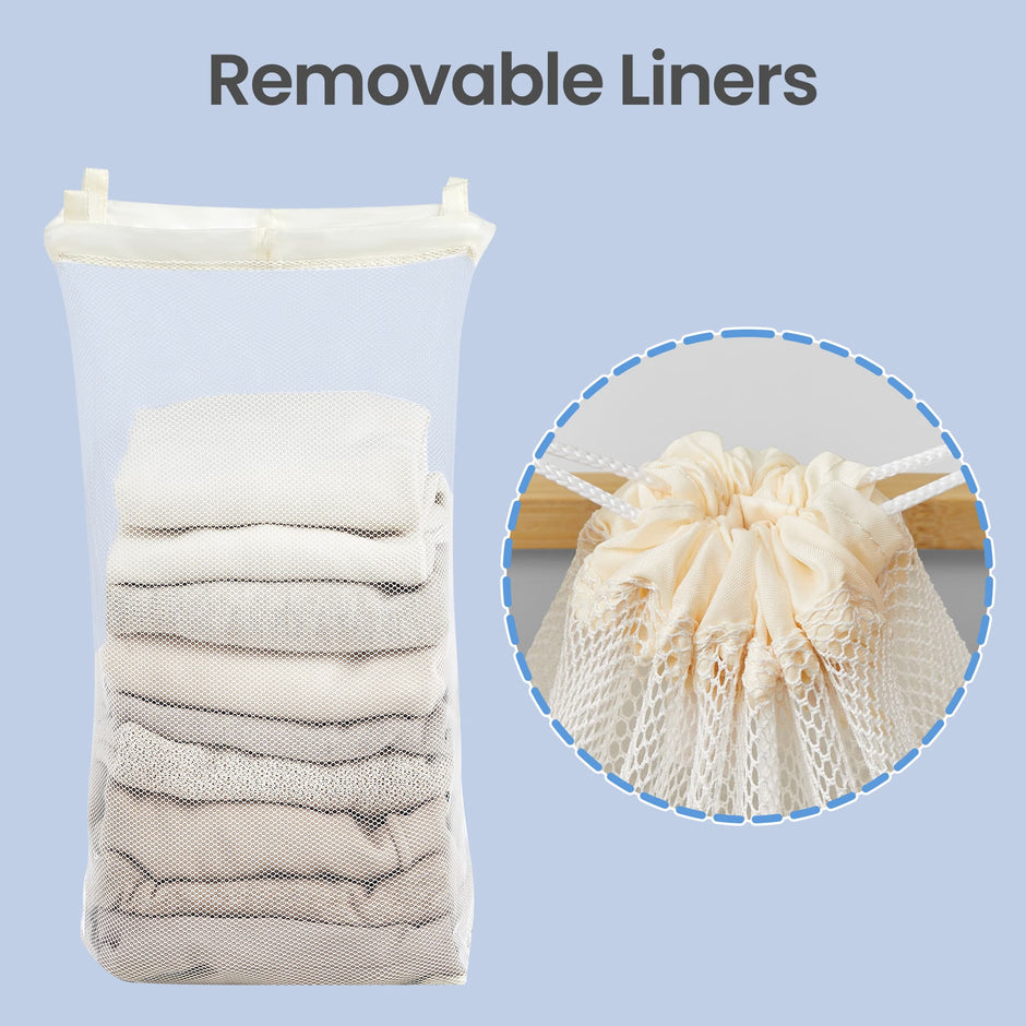 Laundry Basket – Fabric – Ink Black – Space-Saving with Lid and Removable Mesh Liner, 65 L
