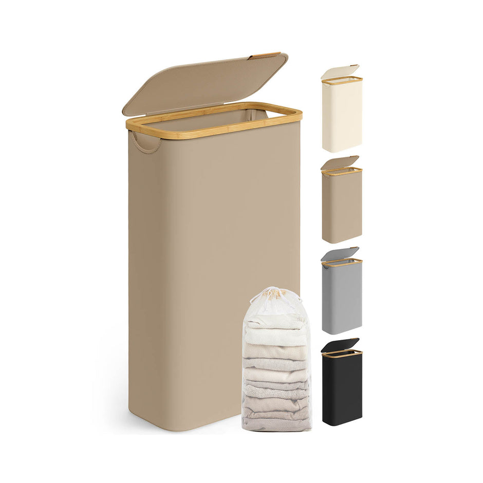 Laundry Basket – Oxford Fabric – Camel Brown – Space-Saving with Lid and Removable Mesh Liner