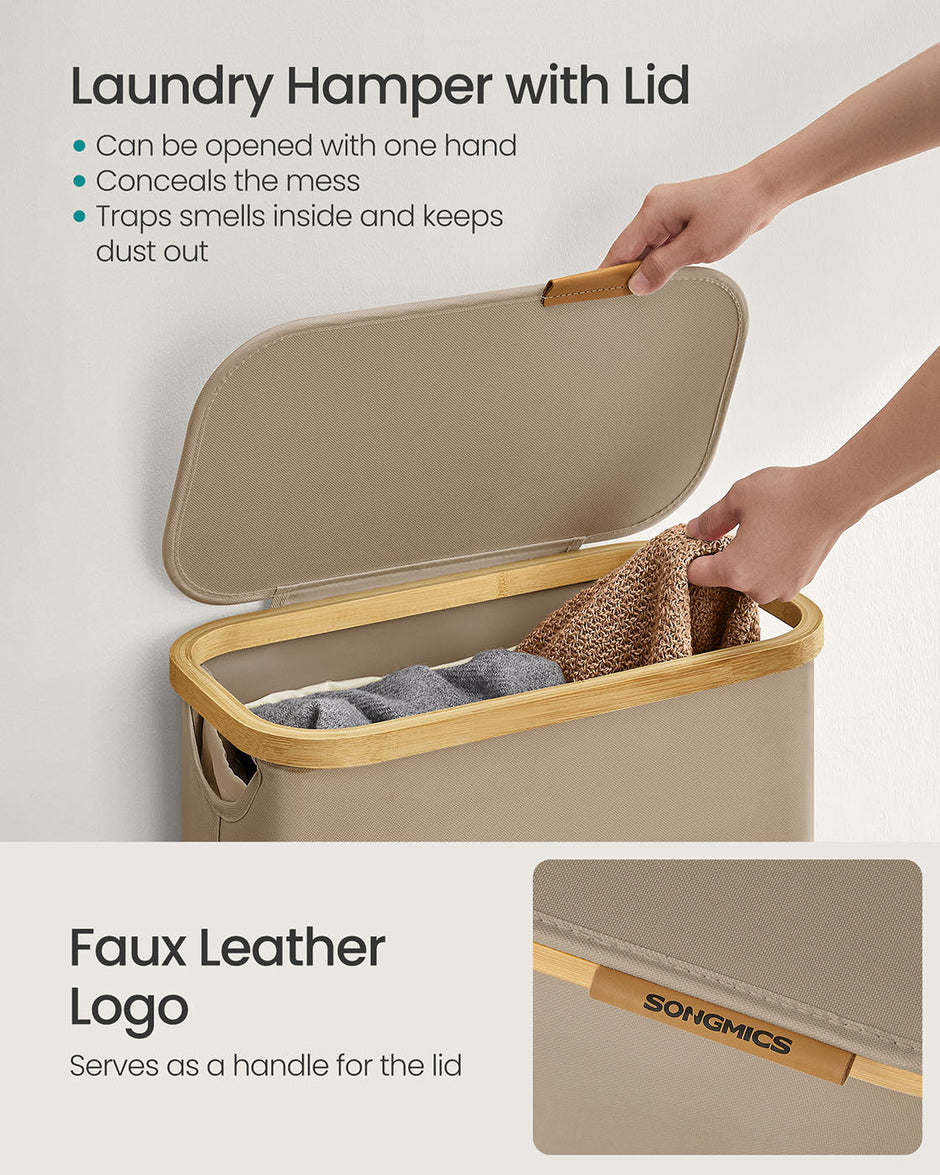 Laundry Basket – Oxford Fabric – Camel Brown – Space-Saving with Lid and Removable Mesh Liner