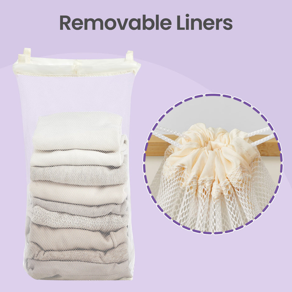 Laundry Basket – Fabric – Ink Black – Space-Saving with Lid and Removable Mesh Liner, 65 L