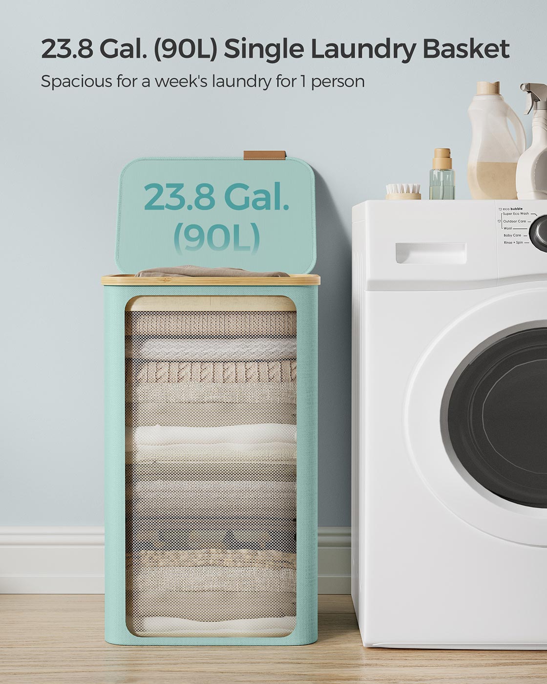Laundry Basket – Oxford Fabric – Cream White – Space-Saving with Lid and Removable Mesh Liner