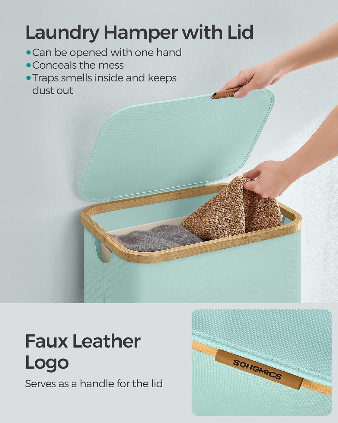 Laundry Basket – Oxford Fabric – Cream White – Space-Saving with Lid and Removable Mesh Liner