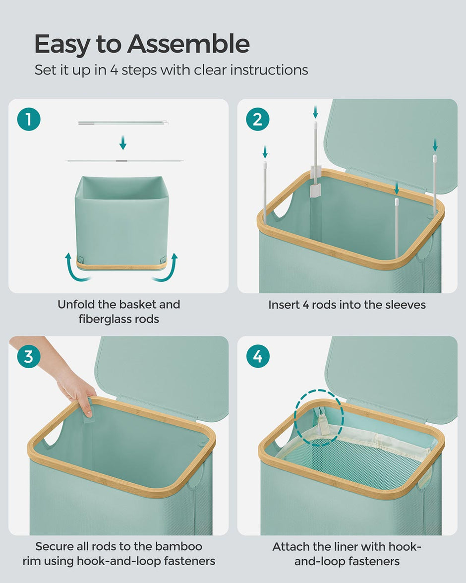 Laundry Basket – Oxford Fabric – Cream White – Space-Saving with Lid and Removable Mesh Liner
